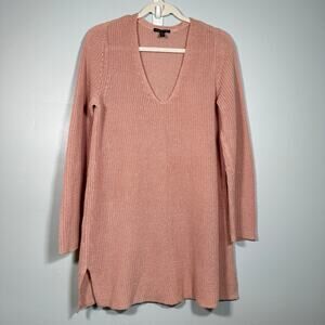 Eileen Fisher Organic Linen Cotton V-Neck Tunic Sweater M Soft Blush Pink